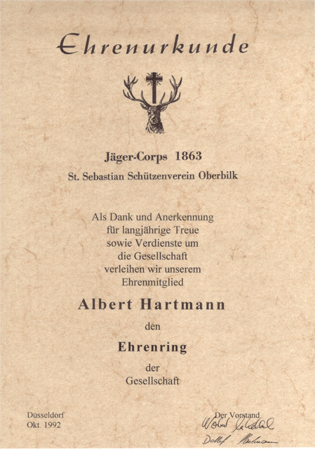 1992 Verleihung des Ehrenringes an Albert Hartmann