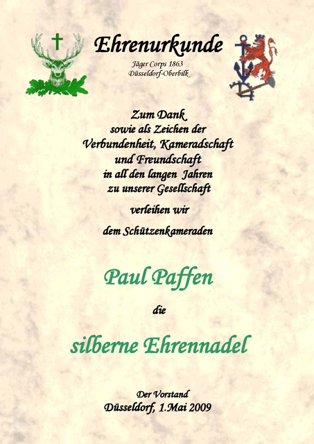 Verleihung der silbernen Ehrennadel an Paul Paffen